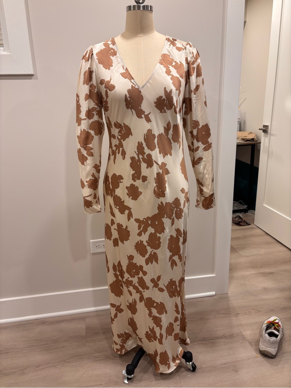 LOFT Cream Maxi Dress with Brown Floral Print